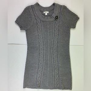 Dressbarn Womens Gray Acrylic Knit Short Sleeve Round Neck Sweater Dress Sz L